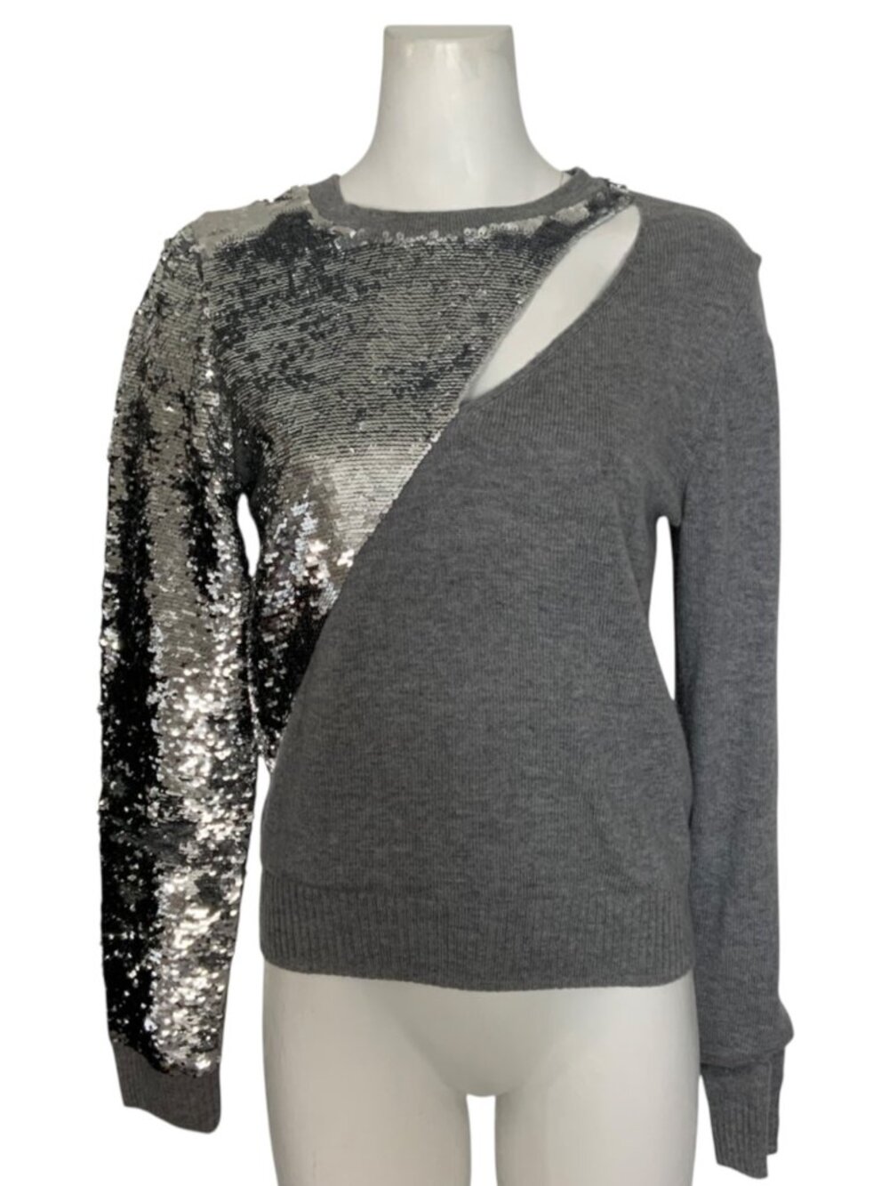 Revolve RTA Brand Teagan Sequin Sweater M Heather Gray Cutout